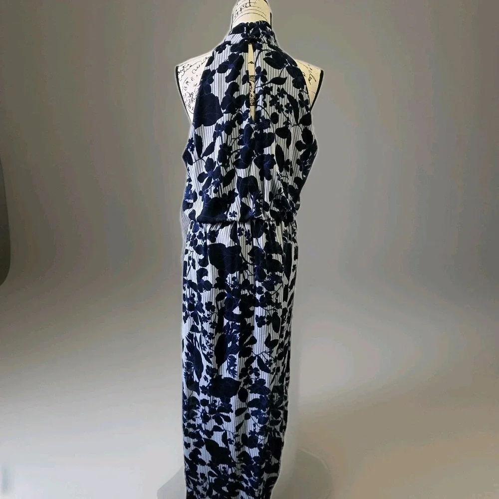 En Focus Studio Maxi Dress Women's Sz 14 Blue Gray Sleeveless Floral‎ Mock Neck - Picture 8 of 14